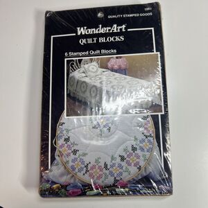 Vintage Quilt Blocks WonderArt 1983 Spring Blossom 6 Stamped Design NEW SEALED